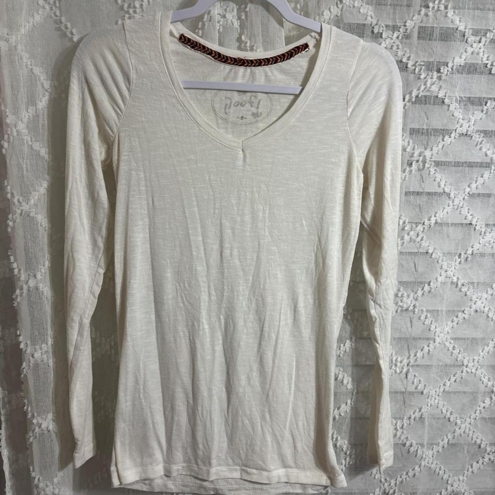 Roots Womens Long Sleeve V-Neck Slub Knit T-Shirt Cream White Size M